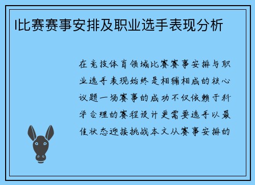 I比赛赛事安排及职业选手表现分析
